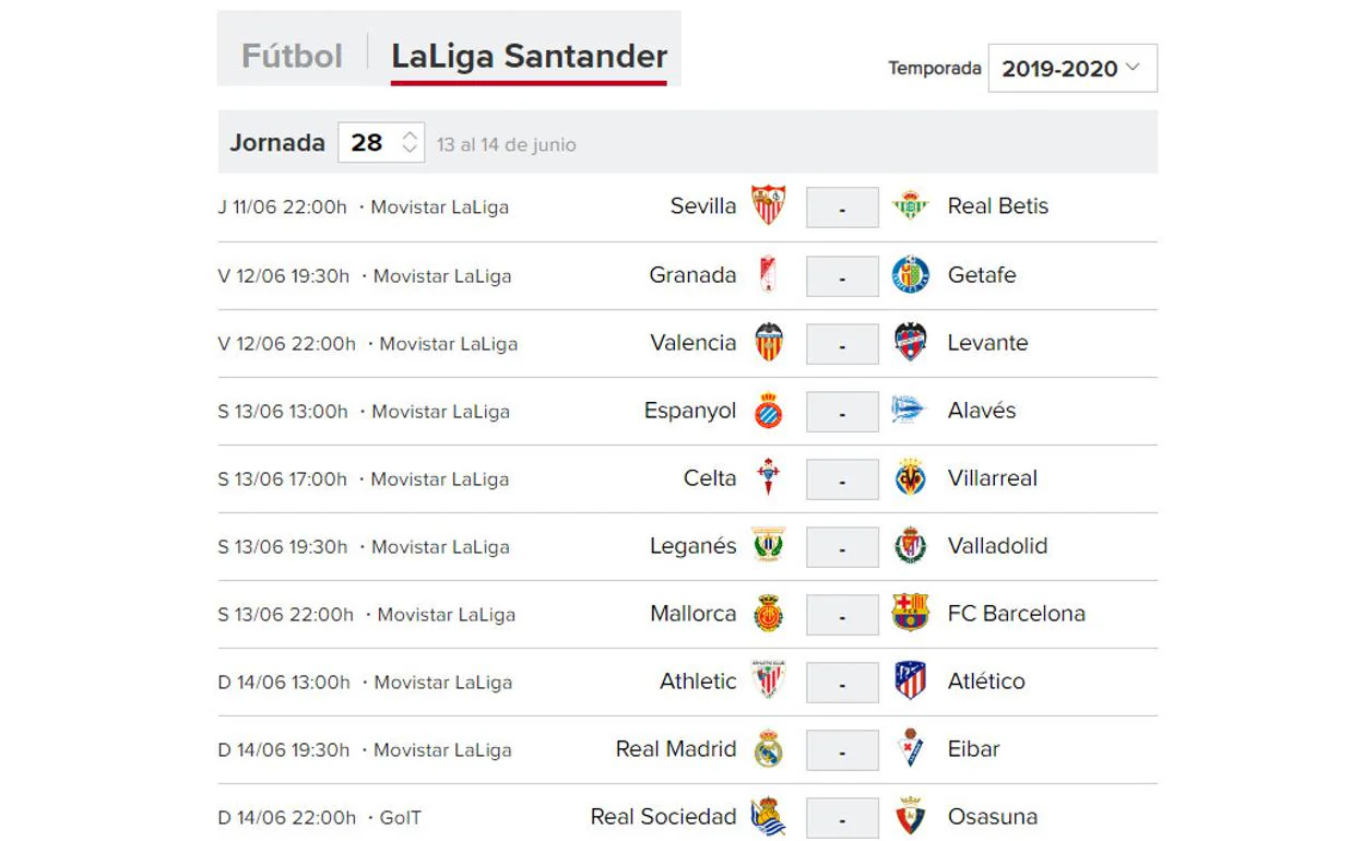 Partidos de laliga de primera división